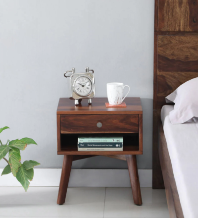 Elegant Bedside Table Bedroom in Sheesham Wood with Dual Storage Drawers