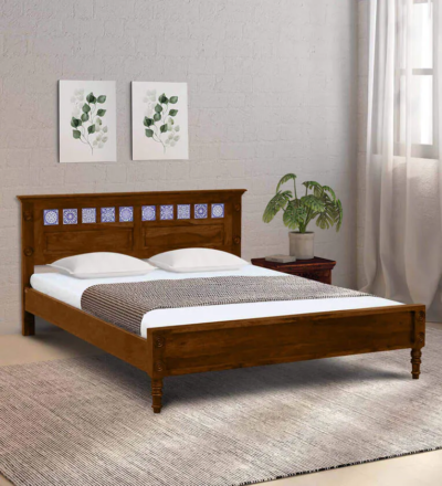 Durable Sheesham wood bed without storage by Sarve Furniture – strong and elegant wooden bed design