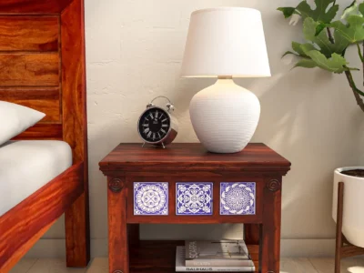 Classic Wooden Solid Bedside Table with Drawer and Open Shelf for Essentials