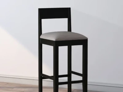 Modern cushioned high stool Wooden base bar stool Upholstered bar chair Bar stool for kitchen island Counter height high stool Elegant wooden stool Comfortable bar seating Minimalist bar furniture Designer bar stool India Compact padded stool