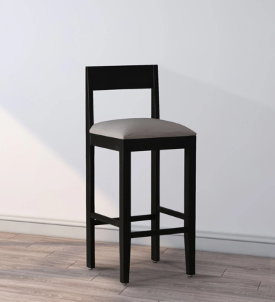 Modern cushioned high stool Wooden base bar stool Upholstered bar chair Bar stool for kitchen island Counter height high stool Elegant wooden stool Comfortable bar seating Minimalist bar furniture Designer bar stool India Compact padded stool