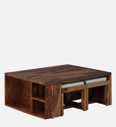 Nesting Tables Wooden with Designer Finish and Stackable With Cushioned Stools - Image 6