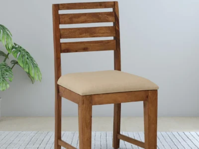 Strong wooden dining chair for adults with supportive backrest and natural wood texture.
