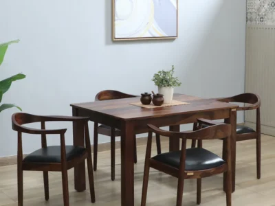 Elegant Sheesham Dining Table Set with Four Seats and Storage-Friendly Base