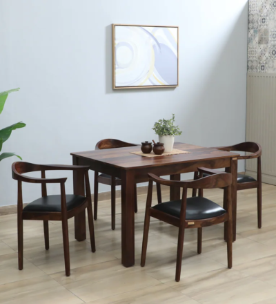 Elegant Sheesham Dining Table Set with Four Seats and Storage-Friendly Base