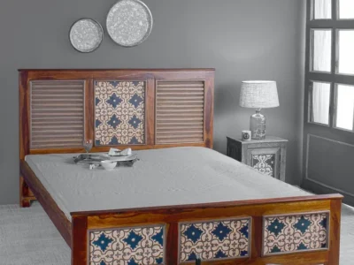 Boho style Sheesham wood bed without storage by Sarve Furniture - handcrafted solid wood frame