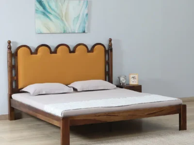 Stylish wooden bed Wooden bed with Gaddi headboard Gaddi headboard wooden bed Sarve Furniture wooden bed Elegant wooden bed with Gaddi headboard Wooden bed with luxurious headboard