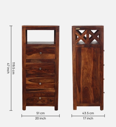 Handcrafted Chest of Drawers Sheesham with Polished Top and Storage Units - Image 3