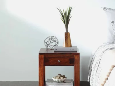 Antique Bedside Table Sheesham Wood with Drawer – Handcrafted Nightstand by Sarve Furniture, Classic and Timeless Design