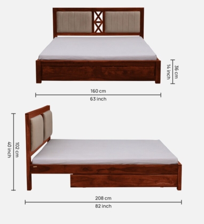 Lumera Upholstered Bed Sheesham Wood with Drawer Storage By Sarve Furniture - Image 3