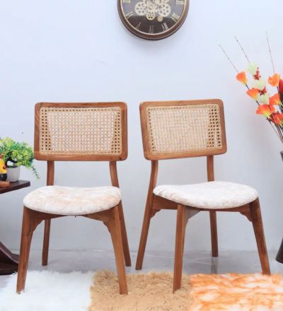 Classic Dining Chair Home with Wooden Frame and Stylish Fabric Seat Cushion