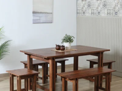 Minimal Sheesham Dining Set with Classic Wood Polish and Elegant Look Chairs