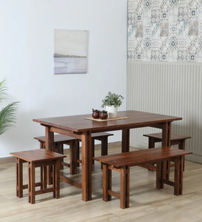 Minimal Sheesham Dining Set with Classic Wood Polish and Elegant Look Chairs