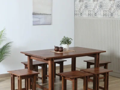 Family Dining Set 6 Seater with Cushioned Chairs & Solid Wood