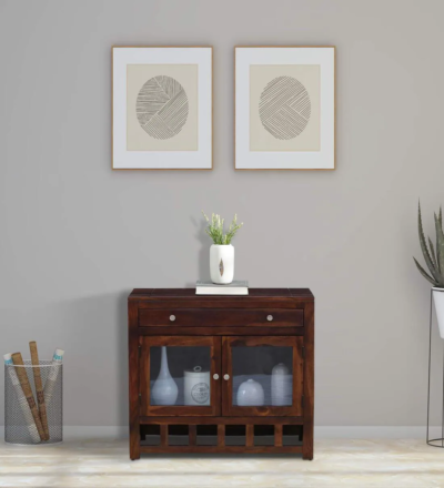 Classic Indian bookshelf in Sheesham wood with hand-carved details by Sarve Furniture