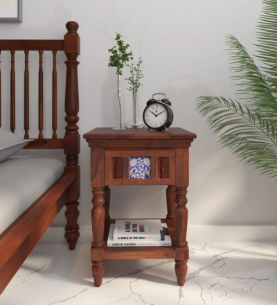 Premium Sheesham Bedside Table with High Gloss Finish and Flat Top