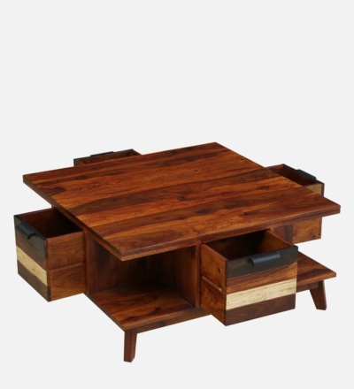 Modern Wooden Coffee Table with Storage Basket and Wood Insert Top - Image 5