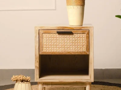 Elegant Solid Wood Nightstand with Soft-Close Drawers and Open Storage Space