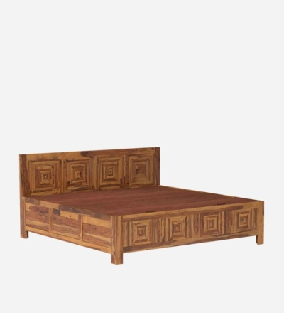 Maple Sheesham Wood Bed Light Honey Finish with Hydraulic Storage By Sarve Furniture - Image 4
