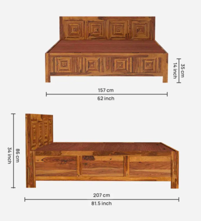 Maple Sheesham Wood Bed Light Honey Finish with Hydraulic Storage By Sarve Furniture - Image 3