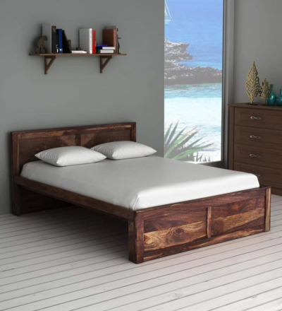 Durable Solid Wood Bed Without Storage – Handcrafted Sheesham Wood Bed Frame by Sarve Furniture, Elegant Natural Finish