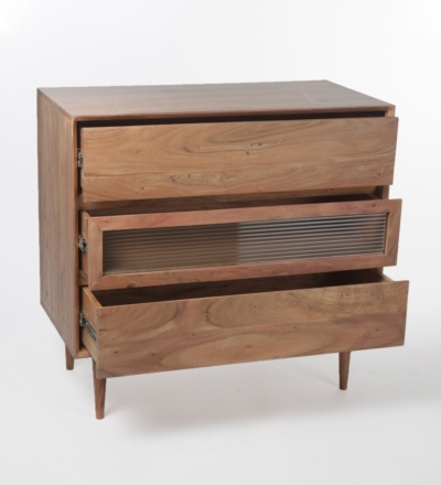 Wide Wooden Drawer Cabinet with Two Compartments and Antique Style Finish - Image 4