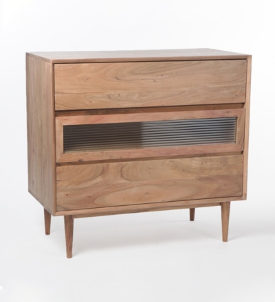 Wide Wooden Drawer Cabinet with Two Compartments and Antique Style Finish - Image 5