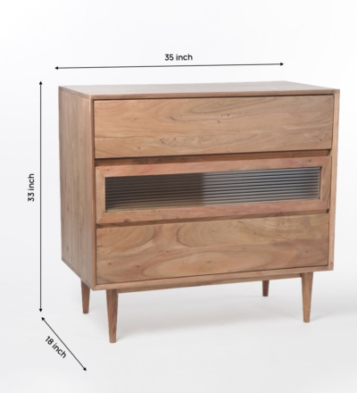 Wide Wooden Drawer Cabinet with Two Compartments and Antique Style Finish - Image 3