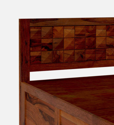 Rustic Sheesham Wood Bed with Storage and Vintage Carved Headrest Design - Image 8