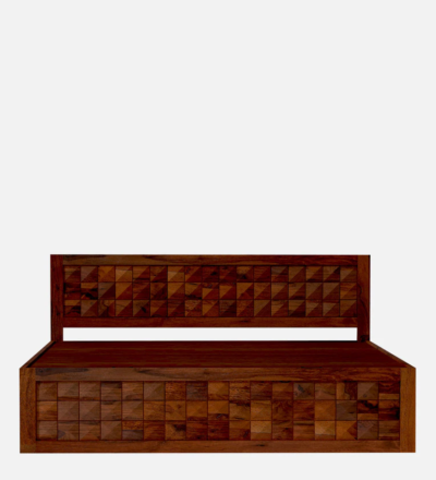 Rustic Sheesham Wood Bed with Storage and Vintage Carved Headrest Design - Image 5