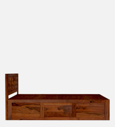 Rustic Sheesham Wood Bed with Storage and Vintage Carved Headrest Design - Image 7