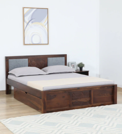 Vrinceton Sheesham Wood Bed With Drawer Storage by Sarve Furniture, showcasing rich wood grain and practical storage drawers.
