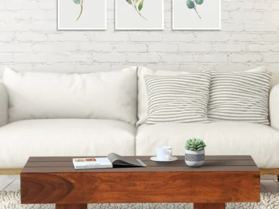 Unique Sheesham wood coffee table in honey oak finish by Sarve Furniture