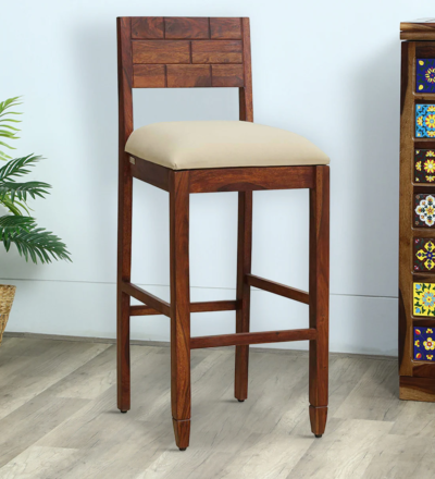 Classic Wooden Bar Chair with High Backrest and Carved Footrest Support