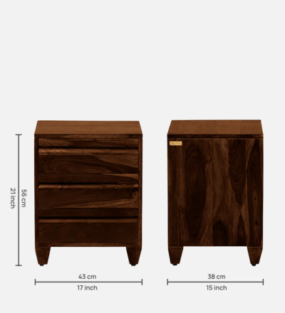 Minimal Wooden Bedside Table with High Gloss Polish and Drawer Storage - Image 3