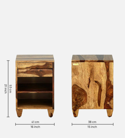 Durable Sheesham Wood Nightstand with Smooth Polish and Soft-Close Drawers - Image 3