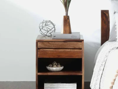 Durable Sheesham Wood Nightstand with Smooth Polish and Soft-Close Drawers