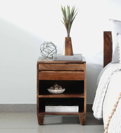 Durable Sheesham Wood Nightstand with Smooth Polish and Soft-Close Drawers