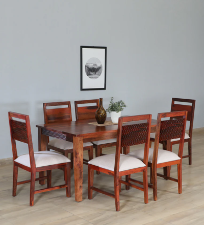 Modern Sheesham wood dining set 6 seater with bold legs and natural finish