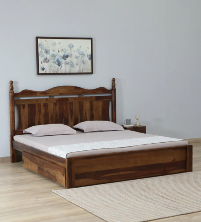 Cultural Sheesham Wood Bed with Drawer Storage by Sarve Furniture