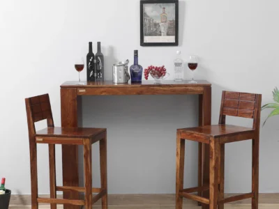 Wooden Bar Table Set with Slatted Chairs and Smooth Tabletop Finish 2 Chairs