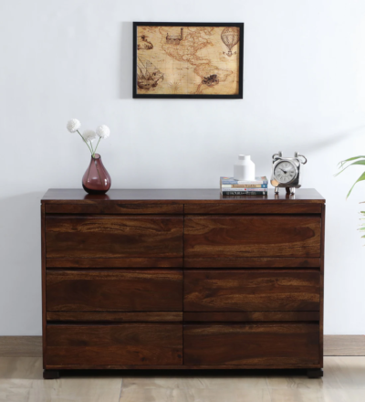 Syncly Chest of Drawers Sheesham Wood with Open Top Shelf and Smooth Drawers