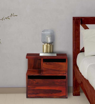Rustic Wooden Bedside Table with Drawer and Bottom Shelf for Bedroom Decor