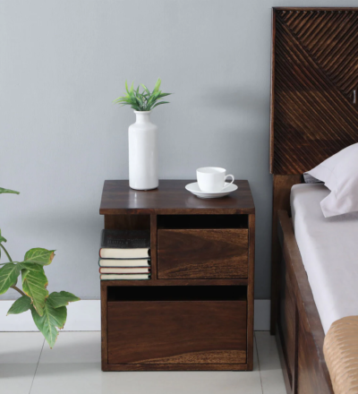Vencillo Sheesham wood LHS bedside table with drawers by Sarve Furniture