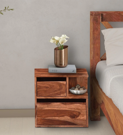 Small Sized Wooden Bedside Table with Smart Drawer Storage for Tight Spaces