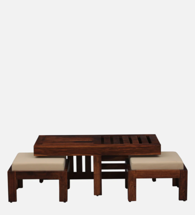 Solid Wood Nesting Coffee Table Set With Cushioned Stools By Sarve Furniture - Image 7