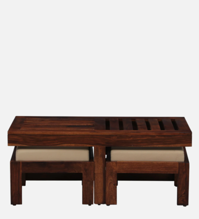 Solid Wood Nesting Coffee Table Set With Cushioned Stools By Sarve Furniture - Image 5