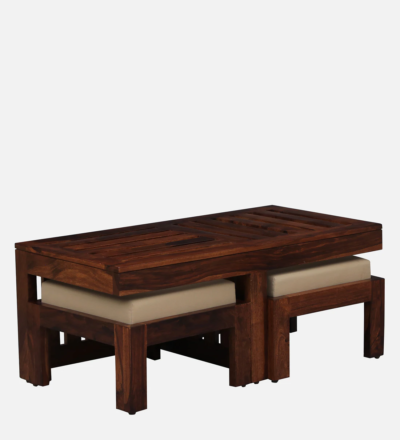 Solid Wood Nesting Coffee Table Set With Cushioned Stools By Sarve Furniture - Image 6