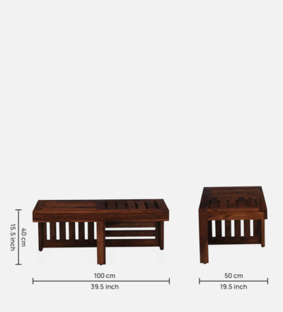 Solid Wood Nesting Coffee Table Set With Cushioned Stools By Sarve Furniture - Image 3