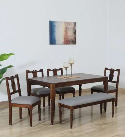 Classic Home Dining Set with Rectangular Table and Four Upholstered Chairs